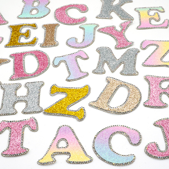 Wholesale 26 English Letters Alphabet Rhinestones Beads Patches Iron On Rhinestone Letter Patches