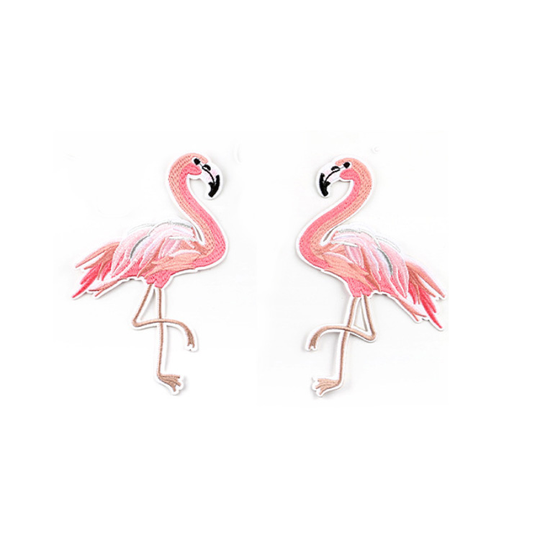 hot sale fancy pink flamingo design iron on embroidery decorative t shirt patches applique
