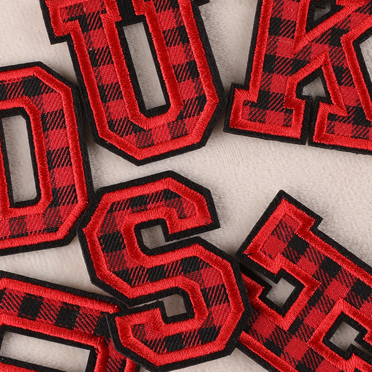 Christmas Buffalo Plaid Embroidered Letter Patches Bulk Iron On Letters Patch