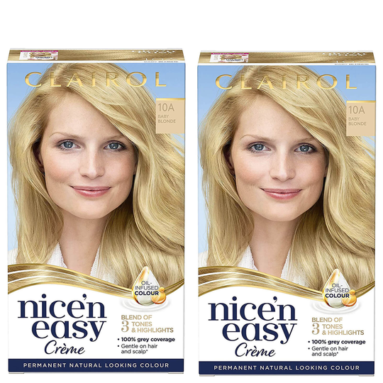 Clairol Nice' n Easy Crème Natural Looking Oil Infused Permanent Hair Dye Duo (Various Shades) - 10A Baby Blonde