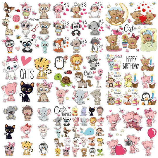 Iron on Cute Animal Patches Set for Kids Clothing DIY T-shirt Applique Heat Transfer Vinyl Unicorn Patch Stickers Thermal Press