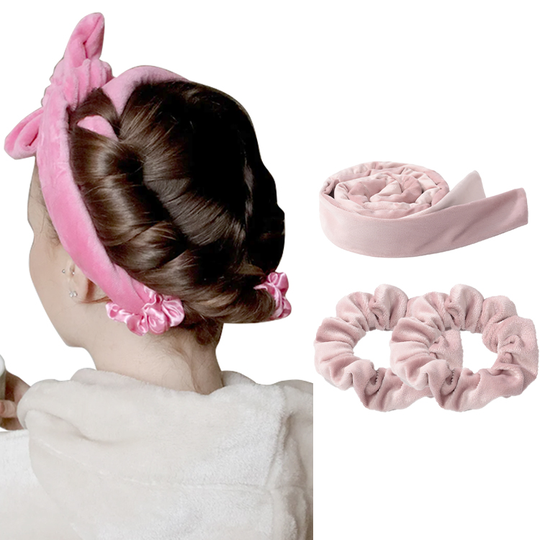 New Amazon heatless hair curler rod Bowknot velvet Hairband Sleeping Curling Iron Big Wave Heatless Curling Iron Set