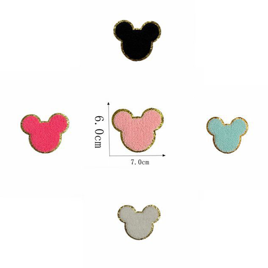 Hot Sale Wholesale Custom Glitter Chenille Cartoon Stick On Iron On Patches Mouse Patch
