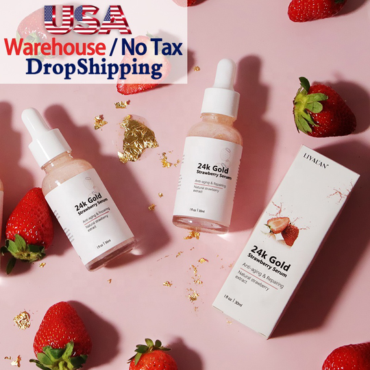 Wholesale Private label Natural Facial Lightening Anti Aging Wrinkle Vitamin C 24k Gold Strawberry Face Serum