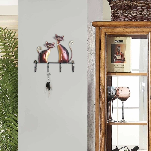 Tooarts Iron Cat Wall Hanger Hook Decor 4 Hooks for Coats Bags Wall Mount Clothes Holder Decorative Gift