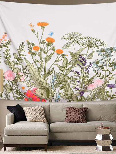 Colorful Flower Plant Tapestry Retro Herbal Tapestry Wild Flower Tapestry Wall Hangings Nature Scenery Tapestry