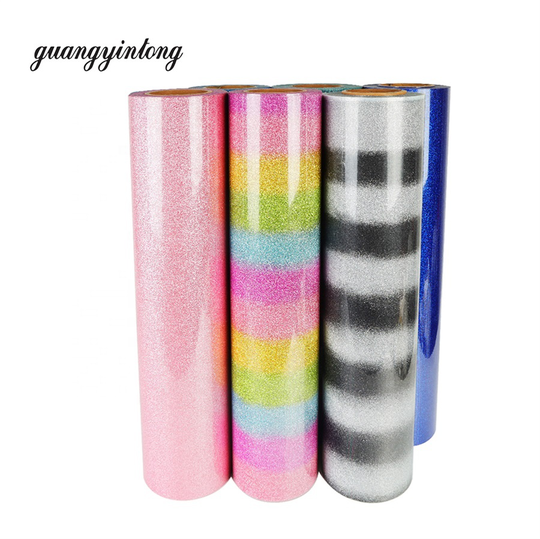 Guangyintong PU Glitter Rainbow Heat Transfer Vinyl Htv For Shirt Heat Transfer Paper Glitter Rainbow Iron On Vinyl