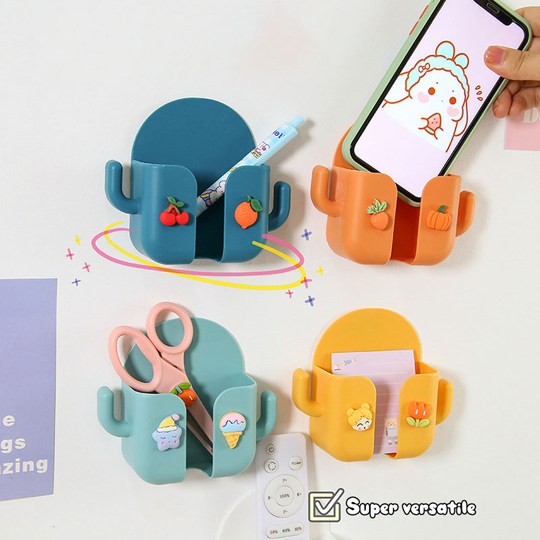 INS wind creative cartoon remote control storage box free punch wall mobile phone charging air conditioner remote control rack