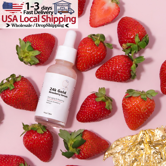 Private Label Natural Anti Aging Whitening Korea Organic Vitamin C Strawberry 24k Gold Face Serum