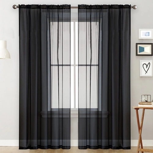 Sheer Curtains Living Room Rod Pocket Window Curtain Panels Black (39''Wx51''L,2 Panels)