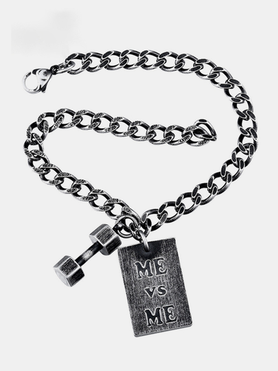Fashion Fitness Faith Dumbbell Me VS Me Tag Pendant Stainless Steel Bracelet for Her Him