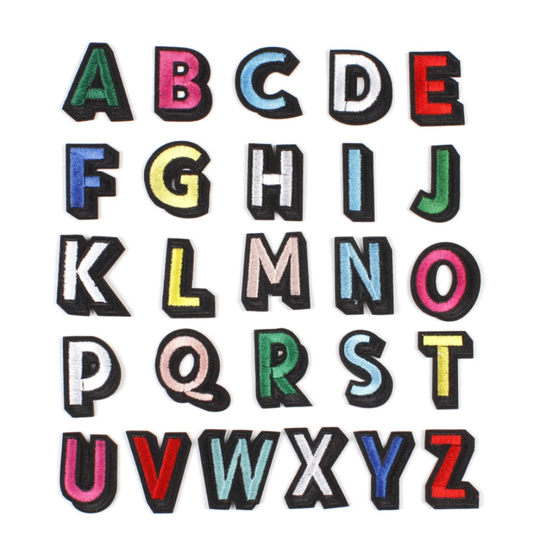 fashion style mix colored 26 english word letter embroidery iron on patches for jeans clothes hats