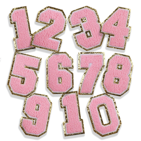 In Stock Fashion Styles Pink Chenille Iron On Numbers Patch Sew On Number Patches