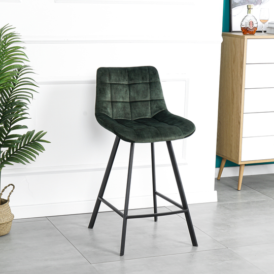 Modern Design Comfortable Metal Stool Modern Iron Legs High Counter Leisure Green Velvet fabric Bar Chair