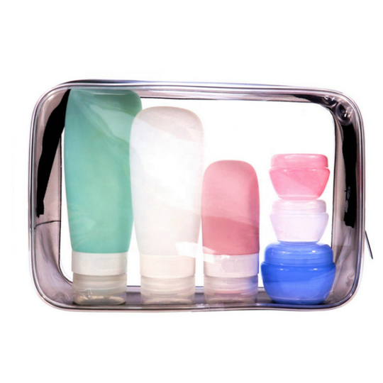 4-in1Custom printed logo portable soft squeeze refillable travel set bottle shampoo silicone travel cosmetic bottle kits set