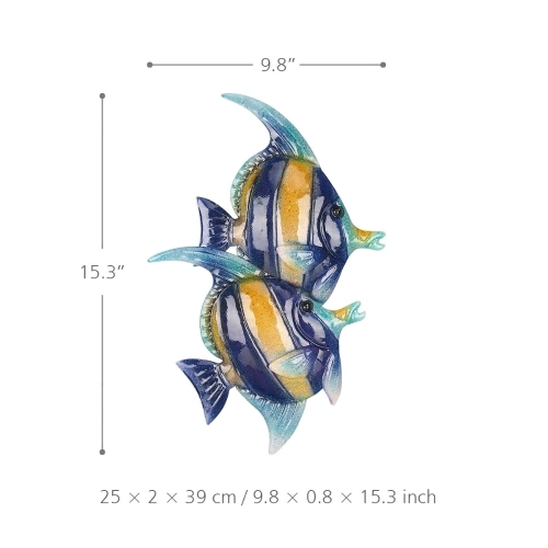 Tropical Fish Wall Hanging 2 Iron Wall Decor Creative Ornament Craft 9.8" Wall Art Wall Hanging Marine Life