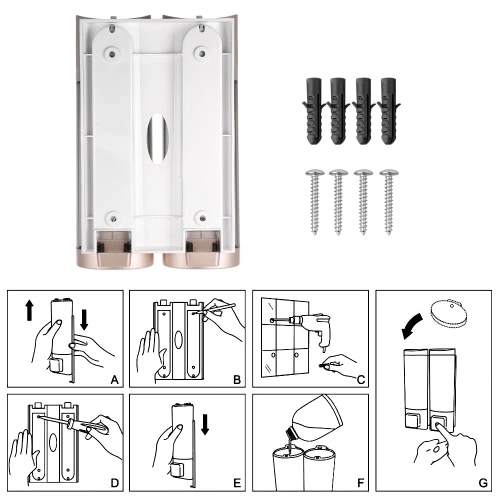CHUANGDIAN Manual Hand Soap Dispenser Wall Mount Double Liquid Shampoo Shower Gel Dispenser Hand Cleanser Washroom Lotion Dispenser for Bathroom Restroom Hotel 200mlx2