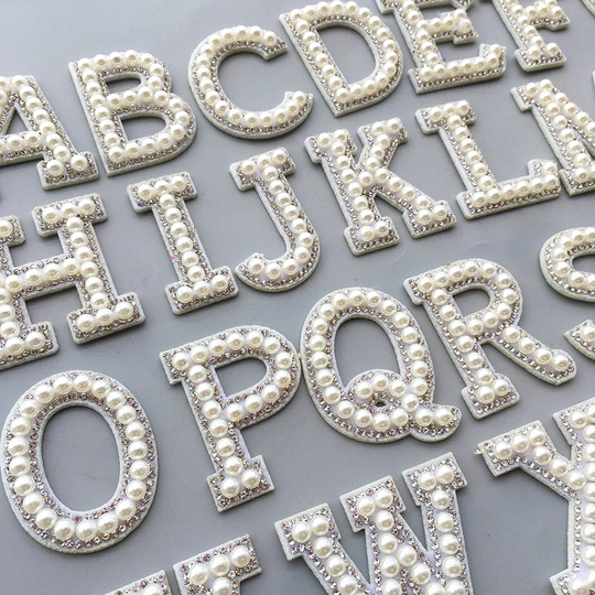 Pearl Rhinestone Words Ironing On Letter Patches Sliver Color Handmade Diy Pearl Alphabet Letter