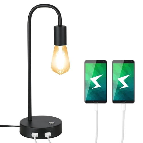 Tomshine Industrial Table Lamp with Two USB Charge Ports Stepless Dimmable Vintage Bedside Nightstand Lamp for Bedroom Living Room (Bulb Included)