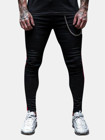 Sport Breathable Iron Chain Decoration Stripe Slim Casual Pants For Men