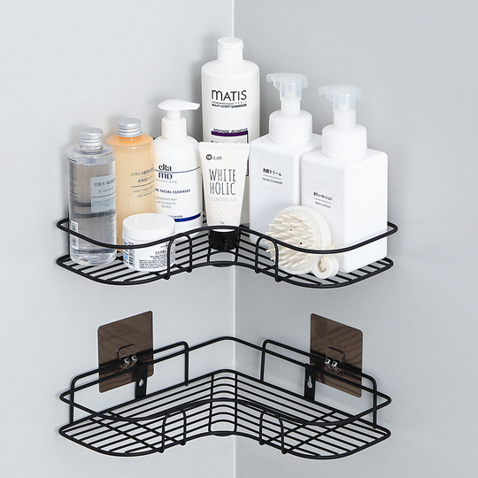 wall mounted shower caddy adhesive shampoo stand towel storage bathroom corner toilet rack no drilling organizer