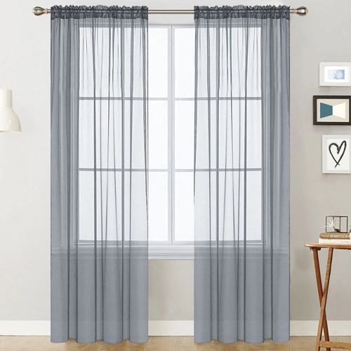 Sheer Curtains Living Room Rod Pocket Window Curtain Panels Grey (39''Wx51''L,2 Panels)