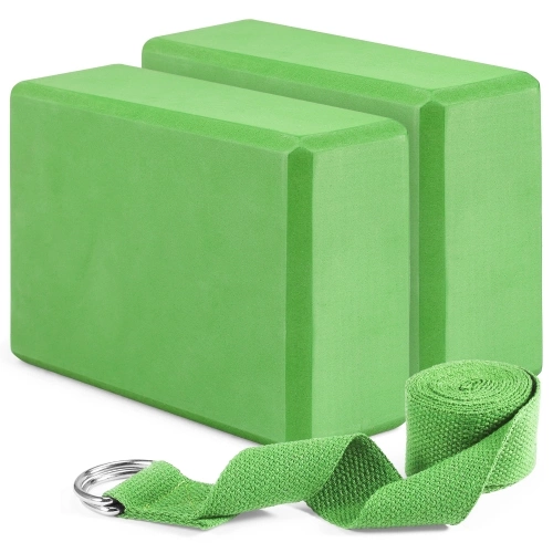 2 Pack Yoga Blocks and Yoga Strap Set Non-Slip EVA Foam Fitness Blocks for Yoga Pilates Fitness Training