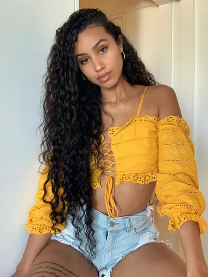 Natural Black Explosive Head Long Curly Hair Middle Part Afro Small Curly Wig