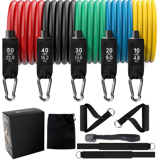 Wholesale Custom Printed Latex 11 Pcs Tube Fitness Resistance Bands Set