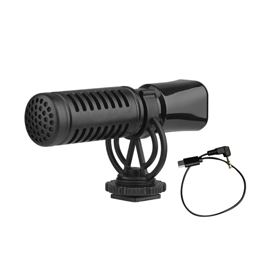 Mini Microphone Cardioid Condenser Mic with Shock Mount Windscreen 3.5mm TRS Plug for DSLR Camera Vlog Live Streaming Video Recording