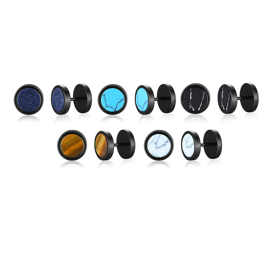 Fashion mens stainless steel dumbbell gemstone stud earrings