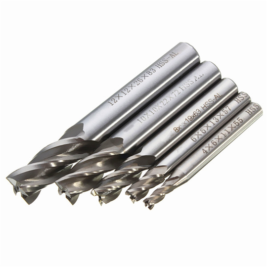 Drillpro DB-M2 5pcs 4/6/8/10/12mm 4 Flute End Mill Cutter HSS Straight Shank Drill Bits