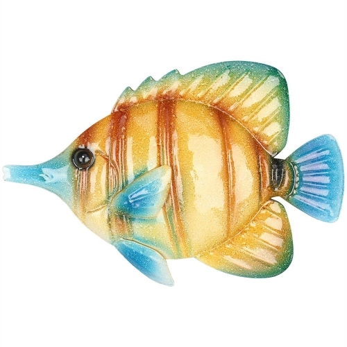 Tropical Fish Wall Hanging 1 Iron Wall Decor Creative Ornament Craft 10.2" Wall Art Wall Hanging Marine Life Yellow