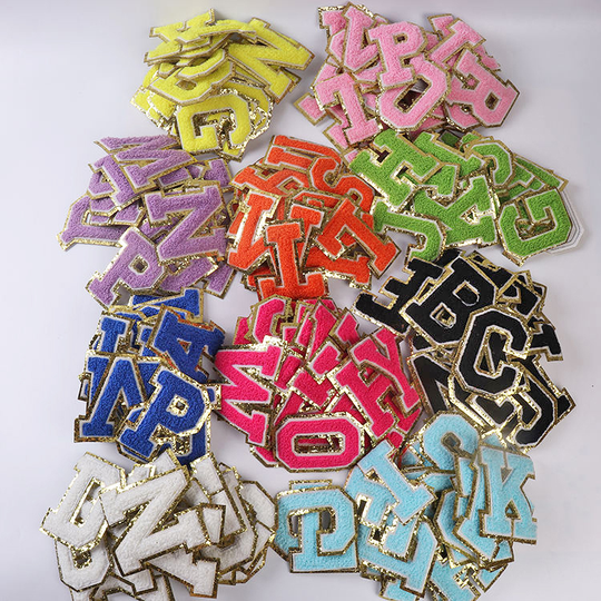 In Stock Gold Border English Alphabet Clothing Chenille Patch Iron On Letters Patch