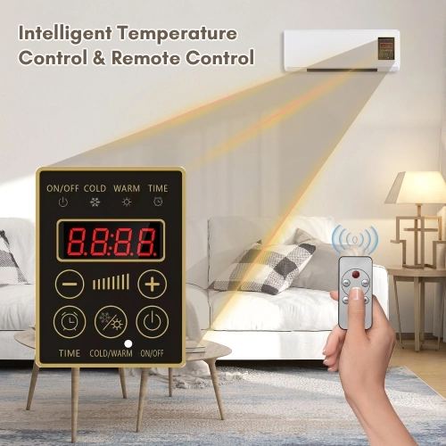Portable Heater and Air Conditioner Combo Wall Mounted Desktop 2in1 Electric Heater Air Conditioner for Household Bedroom Heating and Cooling with Timing Function Delay Shutdown Remote Controller