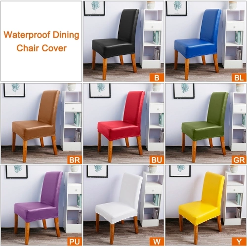 Stretch Solid Pu Leather Waterproof Dining Chair Cover Slipcover Removable Washable Short Dining Chair Protector Seat Solid Slipcovers for Hotel Dining 4pcs Green