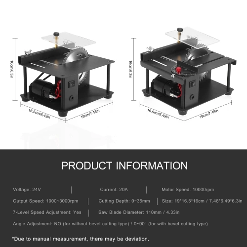 Multi-Functional Table Saw Mini Desktop Saw Cutter Electric Cutting Machine with Saw Blade Adjustable-Speed Angle Adjustment 35MM Cutting Depth for Wood Plastic Acrylic Cutting