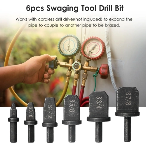 6pcs Swaging Tool Drill Bit Set Tube Pipe Expander for Air Conditioner Refrigeration HVAC Installtion and Repair