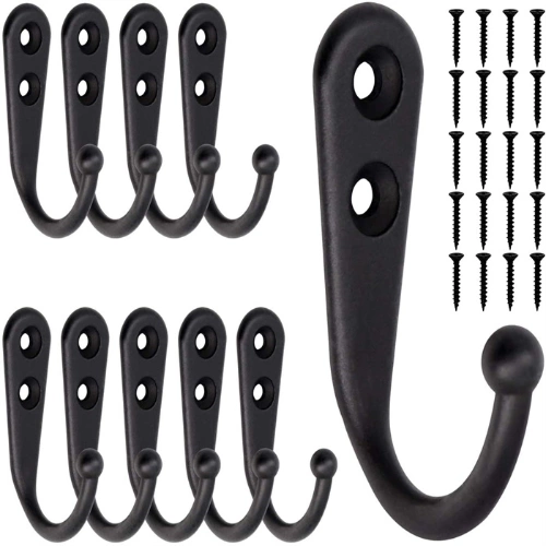 10Pcs Black Small Hooks Wall Mounted with 20Pcs Screws