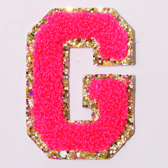 Stock Hot Pink with Glitter English Letter A-Z Iron On Adhesive Repair Alphabet Sewing Appliques Clothing Chenille Patch