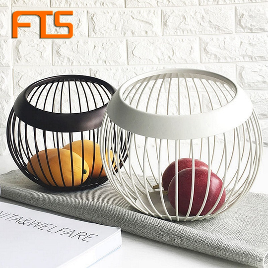 FTS Metal Iron Baskets Mesh Net Bowl Storage Food Dining Table Wholesale Wrought Black Wire Fruit Basket