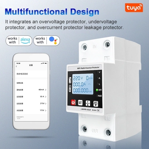Tuya WiFi Intelligent Reclosing Protector Current Voltage Monitoring Circuit Breaker Switch Power Meter Protections Values Settable Mobilephone APP Control