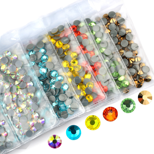 Qiao Mixed Sizes Approx 1200pcs Crystal AB Rhinestone Motif Hot Fix Flatback Gem Hotfix Iron On Rhinestones For Garment Dresses