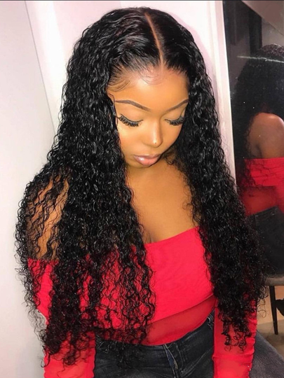 Black Long Curly Hair Long Bangs High Temperature Resistant Middle Part Fiber Wigs