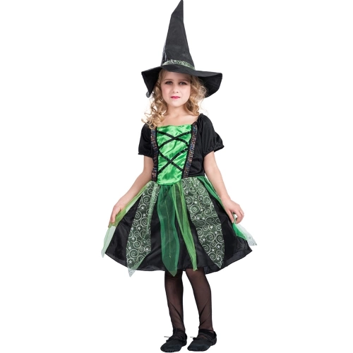 Girls Halloween Groovy Witch Dress & Hat Kit