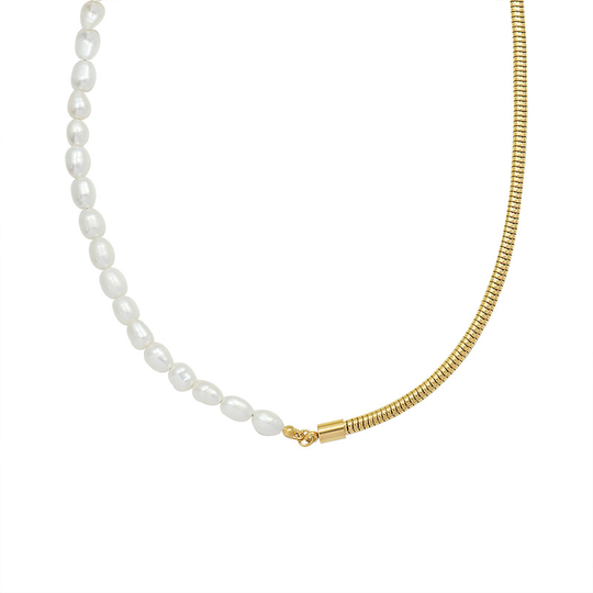 Kshmir OT Buckle Cube Chain Freshwater Pearl Necklace Iron Steel Half Chain Half Pearl Splicing Necklace Female Accessories Free