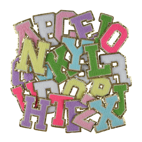 Iron On Towel Letter Patch Gold Border Adhesive Repair Alphabet Sewing Appliques Clothing Letter Chenille Patches