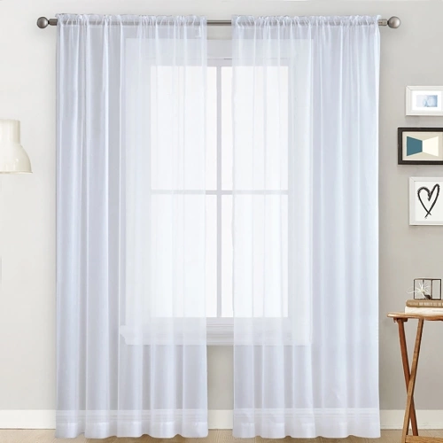 Sheer Curtains Living Room Rod Pocket Window Curtain Panels White (39''Wx98''L,2 Panels)