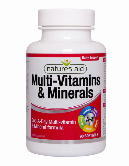 Natures Aid Multi-Vitamins & Minerals with Iron, 15mg, 90 Capsules