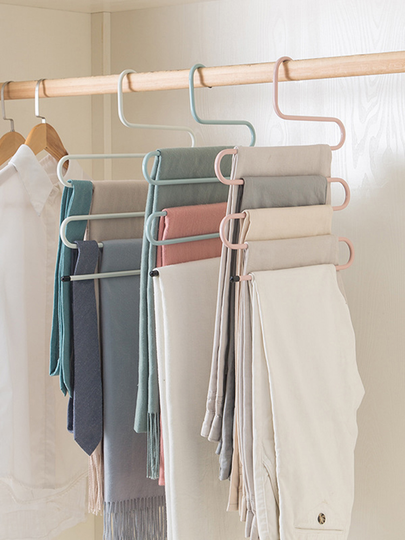 1 Pc Wrought Iron Pants Clip Household Wardrobe Multi-Layer S-Shaped Pants Rack Multi-Function Pants Storage Rack